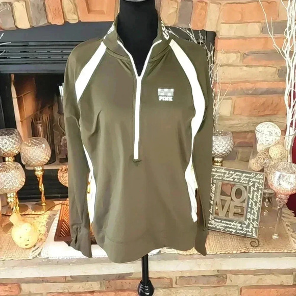 Pink Victoria's Secret Ultimate 1/2 Zip Hunter Green - Picture 1 of 5
